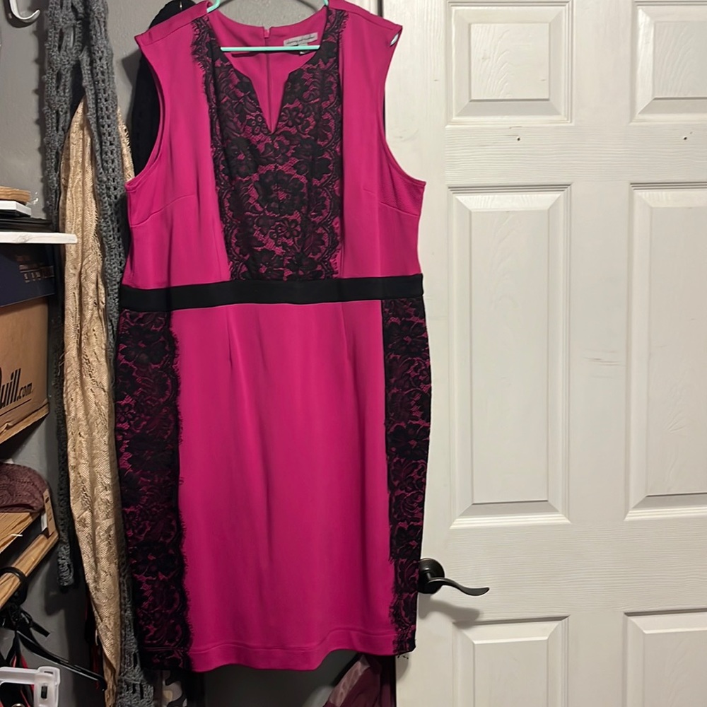 22W Pink With Black Lace Dress